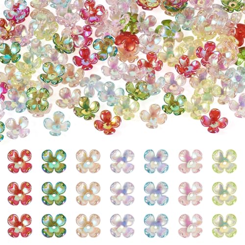 Beadthoven 105Pcs Electroplate Acrylic Flower Beads Caps Colorful Flower Spacer Beads End Caps AB Color 4-Petal Floral Loose Bead Charms for DIY Bracelet Necklace Earrings Jewelry Making - color: 4-Petal Flower-AB Color