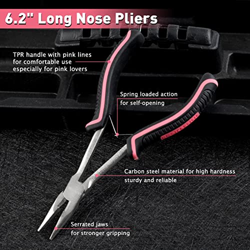 Long Reach Long Nose Pliers with Wire Cutter 6 Inches Small Chain Nose Pliers with Teeth for Jewelry Making Non-slip Handles Long Reach Pliers Working In Tight Spaces, Pink Tool for Women - style: Long Nose Plier