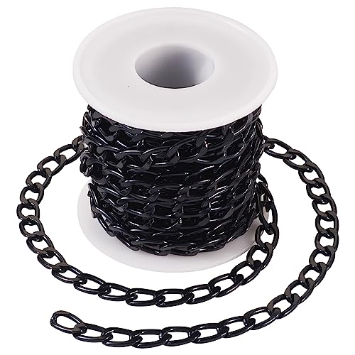 Craftdady 16.4 ft Aluminum Curb Chain 13.5x8mm Twisted Black Chain Unwelded Hanging Chain Link Necklace Chain with Spool for DIY Crafts Jewelry Making - color: Black, 13.5x8mm
