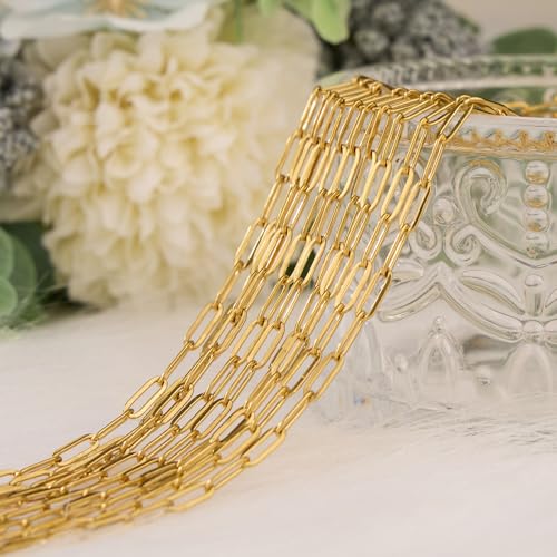 GTVOODX 10Pcs 18Inch 18K Gold Plated Charm Necklace Chain Bulk 3x9mm Paperclip Stainless Steel Chains for Jewelry Making Supplies - color: Gold, size: 18 Inch