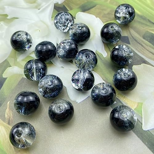 100pcs Crackle Glass Beads 10mm Round Crystal Glass Spacer Crafts Beads for Jewelry Making Necklace Bracelet Earrings DIY Crafts(Black) - color: Black, size: 10mm