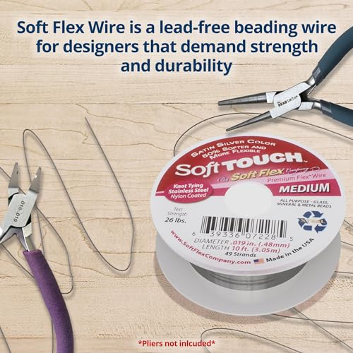 Soft Flex 49 Strand Stringing Wire - Flexible Braided - Medium 0.19 Diameter - Jewelry Making Bead Wire - Satin Silver - style: 10 Feet