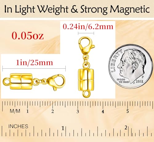 Magnetic Necklace Clasp with Lobster Clasp 18K Gold and Silver Magnetic Jewelry Clasps for Necklaces Extender Bracelet Clasps and Closures - color: 12Pcs Gold