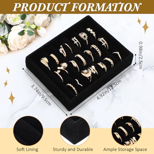 6 Pcs Small Jewelry Tray-ring Organizer Velvet Rings Earring Display Tray Mini Storage Insert Holder 7 Slots for Drawer (Black) - color: Black