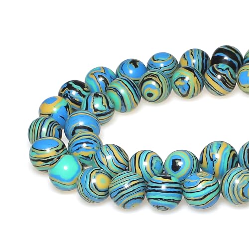 MJDCB Synthesis Colour Malachite Beads Beautiful Fashion Round Stone Beads for DIY Jewelry Making 15" (4mm, Blue- Gold - Black) - color: Blue Gold Black Malachite, size: 4mm