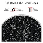 2000Pcs Tube Seed Beads 2x7mm Mini Long Glass Bugle Bead Small Craft Loose Spacer Beads for DIY Phone Charms Waist Bead Bracelets Earrings Necklaces (Black) - color: Black