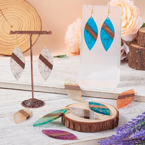 Beadthoven Leaf Natural Wood Earring Charms, 12Pcs/6 Pairs Colorful Clear Leaves Resin Charms with Gold Foil for DIY Dangle Wooden Earring Making Supplies - color: Colorful Leaf Glittery