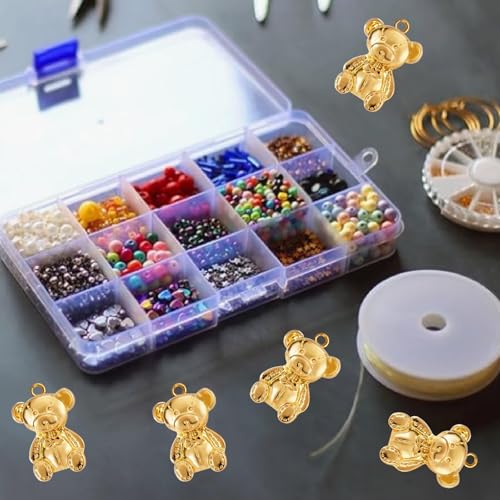 50 Pieces Cute Bear Dangle Charms Bright Golden Alloy Small Animal Bear Panda Hanging Pendants Bulk Accessories for DIY Necklace Bracelet Jewelry Making Craft Supplies - color: Bright Golden
