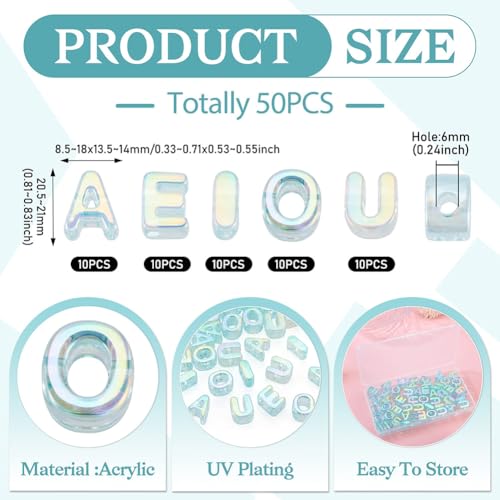 FASHEWELRY 50Pcs Large Letter Beads, 20mm Big Acrylic Alphabet Beads, Large Hole Vowel Bead Spacer for Bracelets Necklaces Bag Charms Shoelaces Keychains Lanyards (Sky Blue) - color: Sky Blue