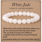 LPBeads Handmade Natural Gemstone Stretch Elastic Bracelet Healing Crystal Round Stone Beads Jewelry Gifts for Women Men - color: White Jade, size: 8mm
