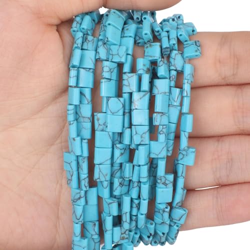 Xilitata Natural Blue Turquoise Stone Beads, Each Approximately 5x5x2mm Square 2-Hole Spacer Bead, are Used to Make Bracelets, Earrings, Necklaces, with Each String Measuring 15-16 Inches - color: Blue Turquoise