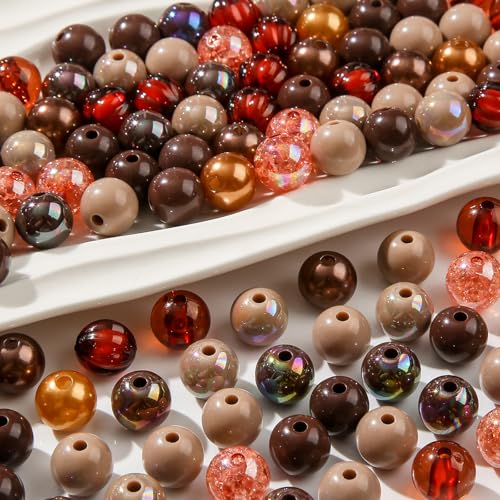 12mm Brown Acrylic Beads 300pcs Focal Spacer Bead Chunk Bubblegum Beads for DIY Crafting Necklace Bracelet Jewelry Making Keychain (Brown) - color: brown