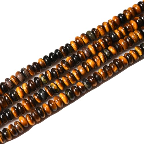 2x4mm 150pcs Natural Yellow Tiger Eye Rondelle Stone Beads Semi-Precious Disk Loose Gemstones Bead for DIY Jewelry Making - color: Yellow Tiger Eye