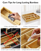 6PCS Desk Drawer Organizer Tray with 12 Compartments – Bamboo Office Storage Boxes Set for Junk Drawer Supplies, Utensils, Cosmetics, Jewelry and More - size: 12 Compartments