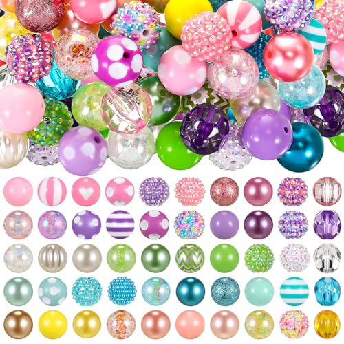 Huquary 100 Pcs 20mm Rhinestone Bubblegum Beads for Pens Mixed Crystal Resin Chunky Beads for DIY Craft Keychain Necklace Bracelet Jewelry Making(Candy Color) - color: Candy Color