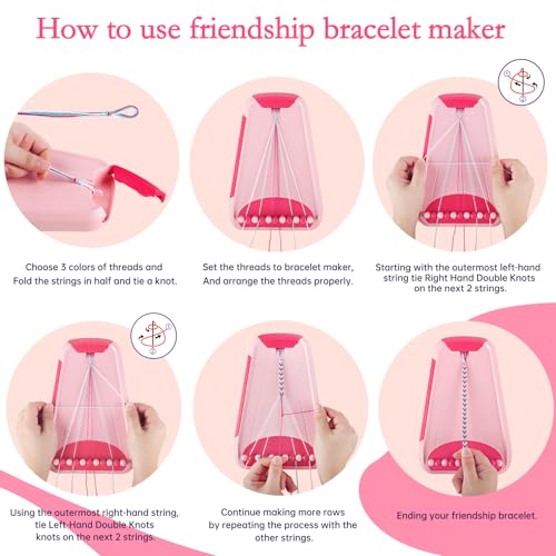 Rdfmy Friendship Bracelet Making Kit for Girls, Arts and Crafts Bracelets String Maker Kit for Kids Ages 8-12 Christmas Birthday Gifts - color: Pink with Red