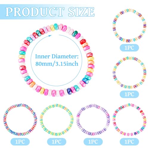 Elecrelive Glass Round Beaded Bracelet Set Clay Beaded Bracelets Stretch Bracelets - color: 6 Colors