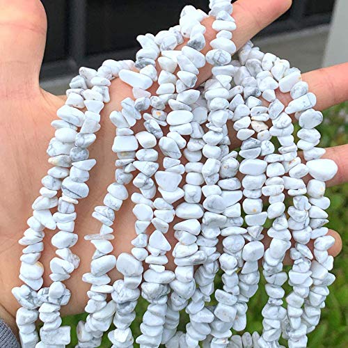 Genuine White Howlite Turquoise Chip Beads 5-8mm Irregular Shaped Tumbled Chips Stone Loose Bead for Jewelry Making 1 Strand 32" - color: White Howlite Turquoise