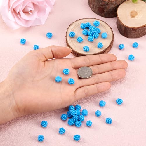 Beadthoven 50pcs Handmade Flat Base Opaque Resin Blue Rose Flower Beads for DIY Beading Jewelry Necklace Bracelet Earring Supplies 9x7mm Hole: 1mm - color: Blue Rose#9x7mm