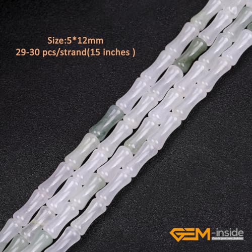 GEM-Inside 30Pcs 5x12mm Natural Ice White Jade Stone Plant Bamboo Knot Bone Beads for Jewelry Making Power Energy Chakra Stone Beads - color: Ice White Jade