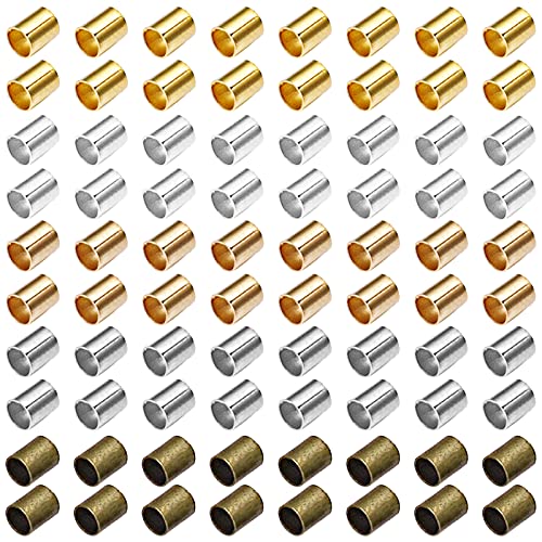 5000pcs Crimp Beads Spacer Beads Tiny Brass Tube Crimp Beads Stopper Beads Jewelry Crimp Beads Cord End Tube Caps for DIY Jewelry Making Supplies(5 Colors)