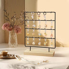 Earring Stand Display for Selling, Wood Earring Rack Tower Display Holder Stand with Card (4 Tier,20 Hooks, Black) - color: Black