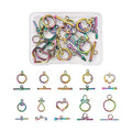 Craftdady 10pcs Sets Rainbow Steel Toggle Clasps Round Heart Ring Buckle T Bar Closure End Clasps for DIY Bracelet Necklace Jewelry Making, Mixed Styles Multi-Color - color: Colorful Mixed Style