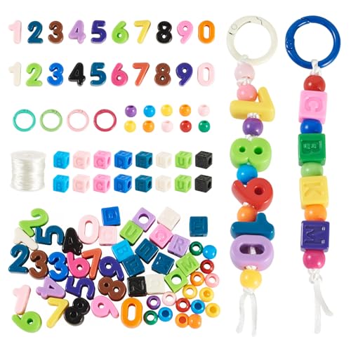 Cheriswelry Acrylic Beads Kit for Bracelet Keychain Cube Letter Beads 0-9 Number Bead Round Loose Spacer with Spring O Rings Beading Thread 19.5-21.5mm for DIY Necklace European Jewelry Making 76Pcs - color: Mixed Color*5