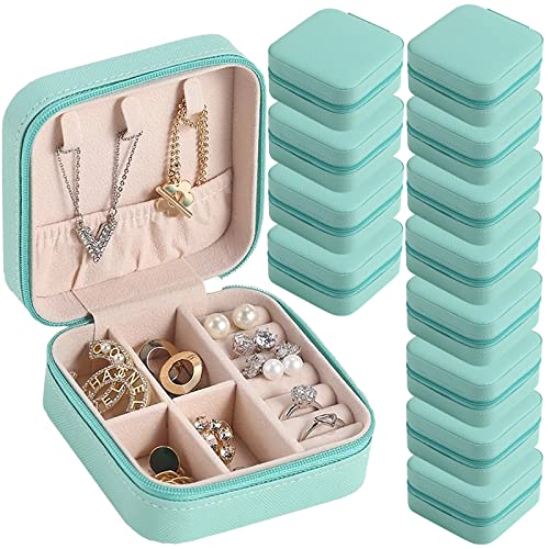 Travel Jewelry Case Bridesmaid Gifts Box,12 Pack Small Jewelry Box Mini Jewelry Organizer,PU Leather Portable Earring Storage Box for Women Girls Bridesmaid Proposal Gifts - color: Blue