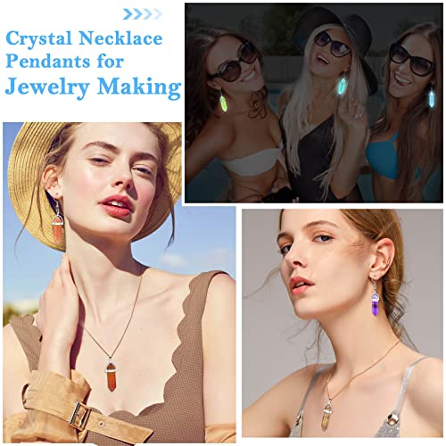 ROADPLUM 40Pcs Healing Crystal Pendants, Glow in the Dark Gemstone Charm, Hexagonal Chakra, Natural Quartz Stone, Necklace Pendants for Jewelry Making