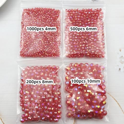 1800pcs Acrylic Faceted Round Beads 4mm 6mm 8mm 10mm AB Colors Glossy Acrylic Round Spacer Beads with Hole for DIY Bracelet Necklace Jewelry Making Supplies Handmade Craft(Red AB) - color: Red AB