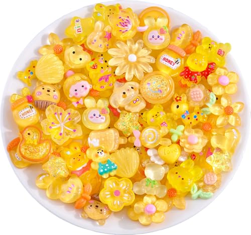 TINKRSTUFF 100PCS Yellow Slime Charms Cute Jelly Flatback Resin Charms For Slime, Random Kawaii Decoden Charm for Embellishments Phone Junk Case Charm Bulk, Hairpins Scrapbooking Crafting & DIY Decor - color: Yellow-100Pcs