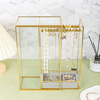Glass Necklace Organizer Holder, Jewelry Organizer Necklace Holder with Hanging Hooks, Glass Necklaces Display Case for Storage Rings Earrings - style: Necklace Organizer