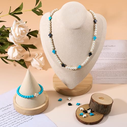 60 Pcs Turquoise Cross Beads Turquoise Stone Beads Small Cross Bead Charms Turquoise White Black Cross Crucifix Spacer Beads for Easter Holiday Bracelet Necklace Jewelry Making - color: Black/White/Blue