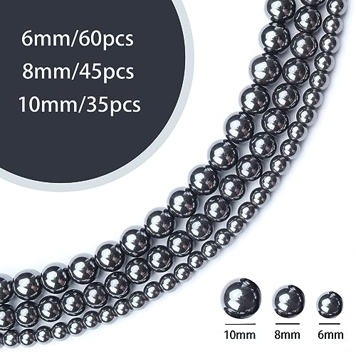 35pcs 10mm Natural Black Hematite Beads Energy Healing Crystal Round Loose Stone Beads for Jewelry Making, DIY Bracelets Necklaces - color: Black Hematite, size: 10mm