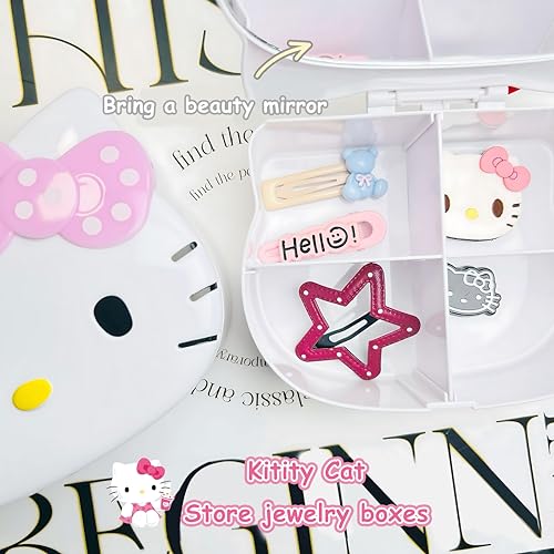 FUAN Kitty jewelry Box Cute Jewelry Anime Kitty Portable Travel Jewelry Case Cartoon Kawaii Jewelry Box For Women Jewelry Charms Kids Jewelry Box Anime Cat Jewelry Case With Mirror