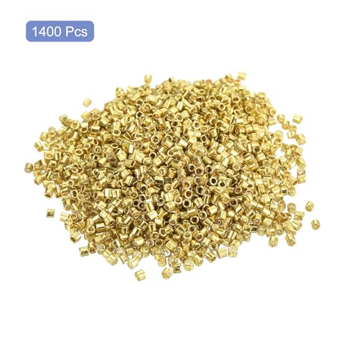 uxcell 1400Pcs Glass Bugle Beads, 1.5x1.5mm Tube Mini Loose Glass Seed Spacer Bead for DIY Earrings Necklaces Bracelets Jewelry Making (Electroplating Gold) - color: Electroplating Gold, size: 1.5x1.5mm