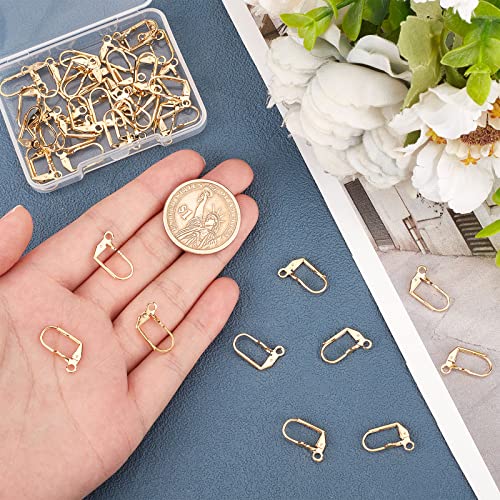 Beebeecraft 1 Box 50Pcs Leverback Earring Hooks 24K Gold Plated Brass French Earwires 16.5x11mm Clasp Earring Hooks for Jewelry Making - color: 16.5x11mm Round Disc Earring Hooks