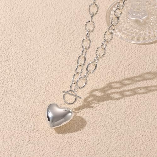 Freekiss Women's Layered Necklace Set - 3 Piece Dainty Gold Jewelry for Everyday Stacking | 14K Gold Plated Snake Chain, Rope Chain, Cuban Chain | Adjustable Length 14-18.5 Inch | Gift Ready - color: Silver, style: Heart Paperclip OT-SL