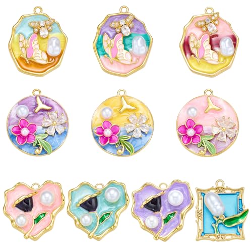 Flower Charms 18K Gold Plated Brass Enamel Charms Vintage Floral Pendants for Bracelet Earring Necklace - color: Mix Styles C