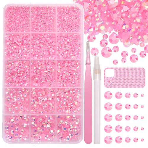 16000 Pcs Resin Rhinestones for Crafting, Flatback Light Pink Gems Jelly Rhinestones, Mixed Sizes Pink Bedazzling Crystal with Pickup Tool for DIY Crafts Clothing Tumblers Mugs Shoes Fabric Nail Art - color: Set-5
