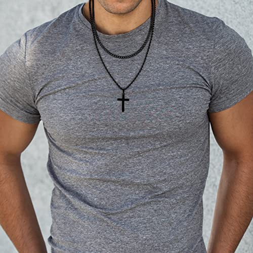 Yooblue Cross Necklace for Men, Gold Black Silver Mens Cross Necklaces Stainless Steel Cross Pendant Necklace Simple Jewelry Gifts Cross Chain Necklaces for Men - color: Black, style: 16in/18in