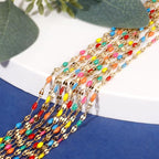 [16.5FT] 18K Gold PVD Plated Enamel Chains for Jewelry Making 2MM Stainless Steel Enamel Lip Link Chain Bulk for Necklace Bracelet - color: Gold Colorful