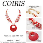 Coiris Shell Pendant Statement Strand Necklace for Women Boho Multi Beads Natural Stone Colorful Necklace Bohemian Handmade Chunky Shell Beaded Collar Jewelry for Women - color: Red