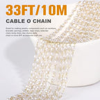 33 Feet Gold Pearl Beads Chains Roll, 3mm Faux Pearls Beaded Gold Plated Brass Cable Link Chain Spool Bulk for Jewelry Making DIY Craft - color: 3.0MM Gold Color