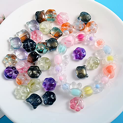 110pcs Cat Paw Print Glass Beads Crystal Cat Footprint Lampwork Beads 11 Styles Cute Pet Paw Loose Beads for DIY Craft Jewelry Necklace Earring Bracelet Making