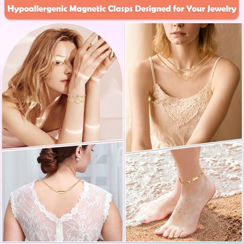 ROADPLUM 30 Pcs Magnetic Necklace Clasp & Extender Chain Set, 5 Styles Strong Magnetic Jewelry Clasp with 5 Sizes Extender for Necklaces Bracelet Connector, Easy to Use for Women, Gold & Silver - size: 30 Pcs