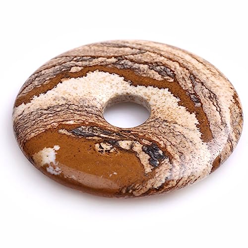 JOE FOREMAN 50mm Picture Jasper Natural Gemstone Ring Circle Donuts Pendant Charms Beads for Jewelry Making 1Pcs - color: Picture Jasper, size: 50mm