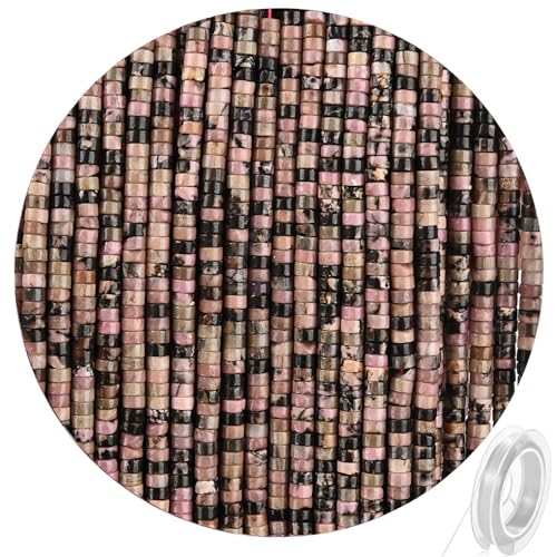 300pcs Natural Rhodonite Heishi Spacer Beads 2x4mm Genuine Real Disc Stone Beading DIY Charm Smooth Loose Gemstone Beads for Jewelry Making Bracelets Necklaces Earrings Crafts - color: Black Rhodonite