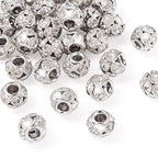 Craftdady 30Pcs Crystal Rhinestone Disco Ball Beads 12mm Rondelle Round Loose Beads Platinum Brass Spacer Beads for Bracelet Necklace Earring Craft Making - color: Platinum-12x10mm